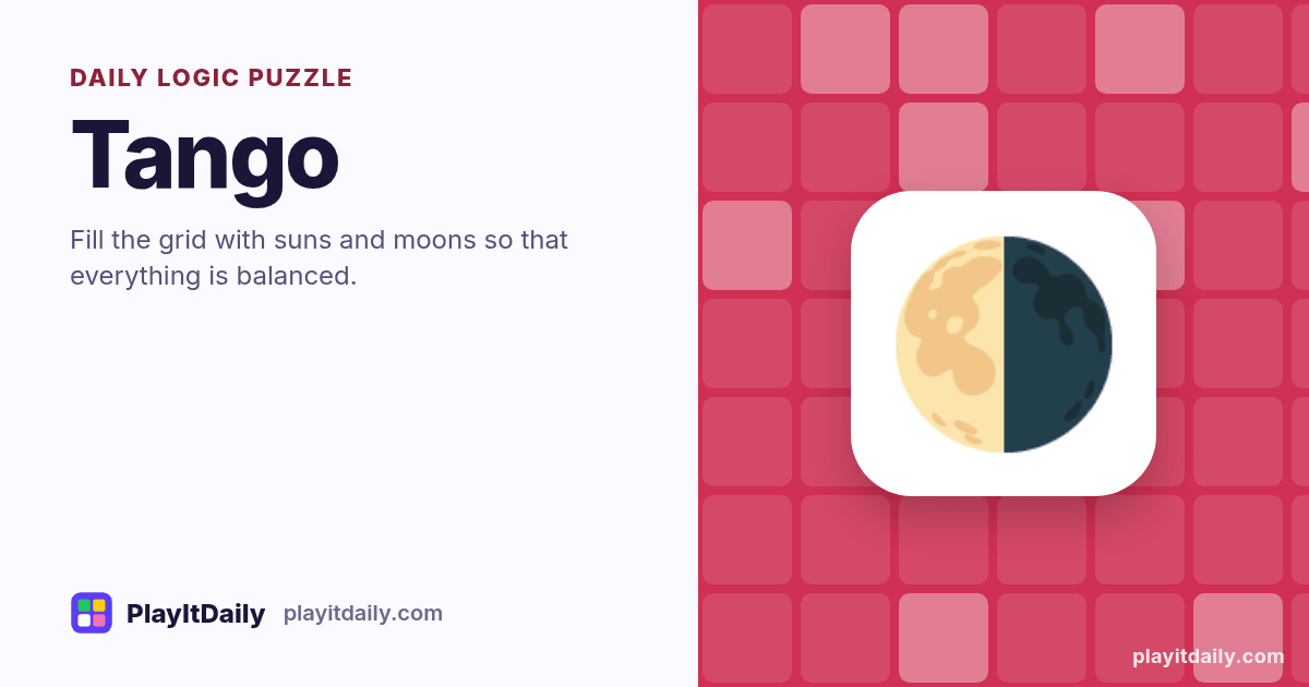 Tango cover art by PlayItDaily: the Tango emoji on a background of logic grid, labelled “daily logic puzzle”