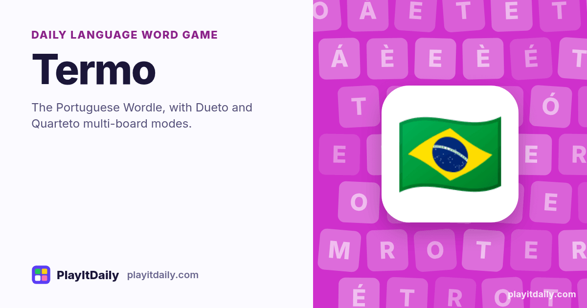 Termo cover art by PlayItDaily: the Termo emoji on a background of accented letter tiles, labelled “daily language word game”