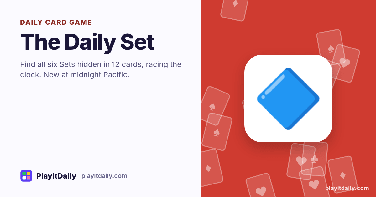 The Daily Set cover art by PlayItDaily: the The Daily Set emoji on a background of fanned playing cards, labelled “daily card game”
