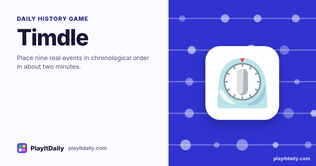Timdle cover art by PlayItDaily: the Timdle emoji on a background of timeline dots, labelled “daily history game”
