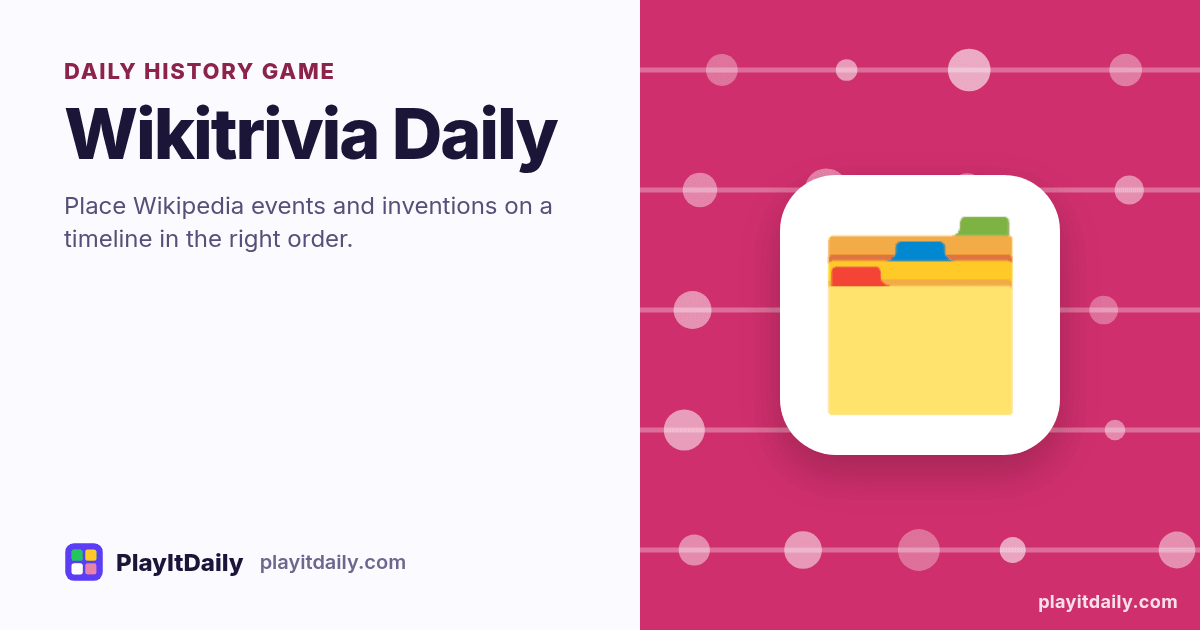 Wikitrivia Daily cover art by PlayItDaily: the Wikitrivia Daily emoji on a background of timeline dots, labelled “daily history game”
