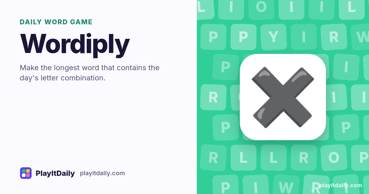 Wordiply cover art by PlayItDaily: the Wordiply emoji on a background of letter tiles, labelled “daily word game”