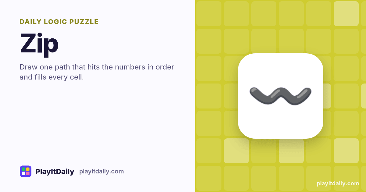 Zip cover art by PlayItDaily: the Zip emoji on a background of logic grid, labelled “daily logic puzzle”