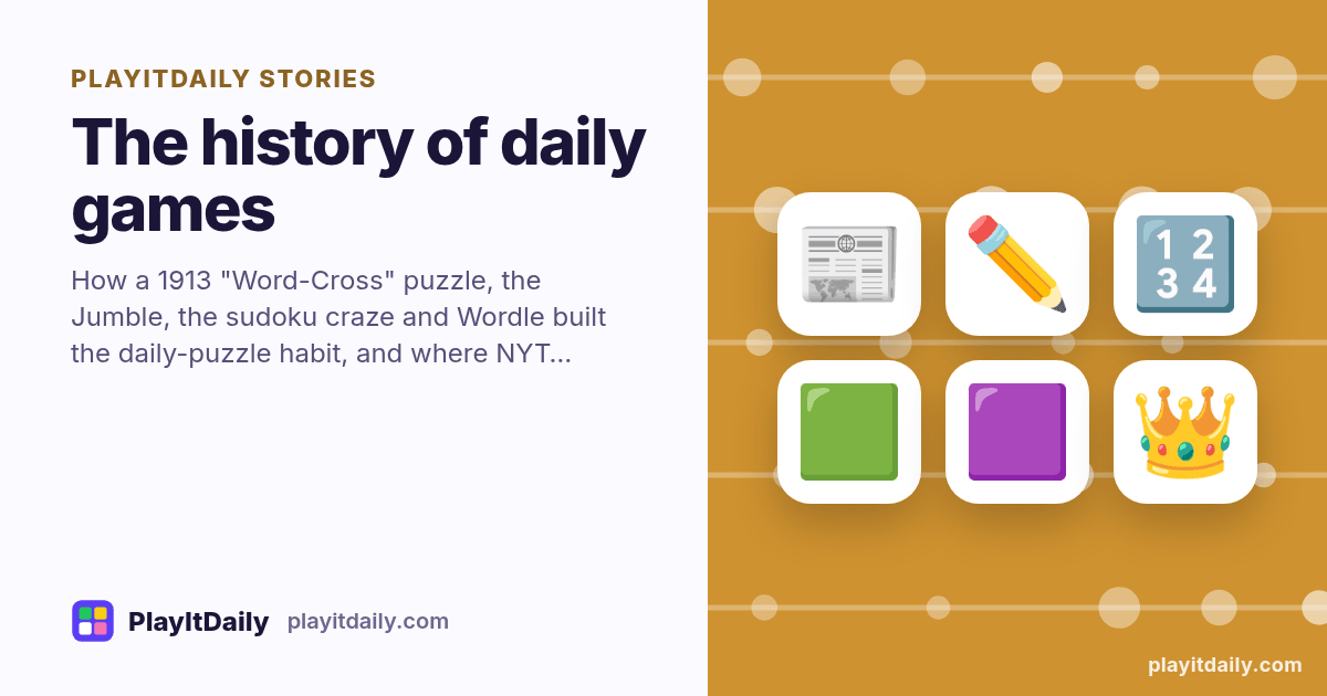 Illustration for “The history of daily games: from newspaper crosswords to Wordle and beyond”: from a 1913 newspaper crossword to Wordle and Connections